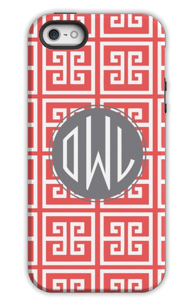 Red and pink monogram phone case